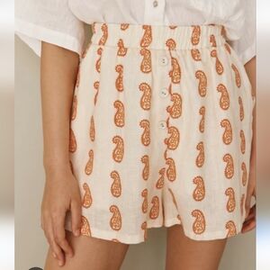 VGR GRL Sun seeker Linen Elastic Waist Paysley High Waist Shorts Size 8